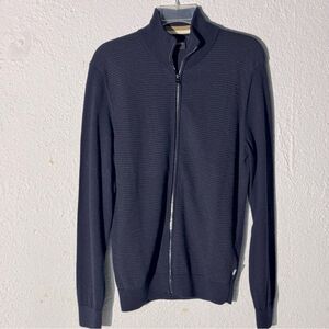 Hugo Boss Extra Fine Merino Wool Men's Dark Blue Zip-Up Sweater Small